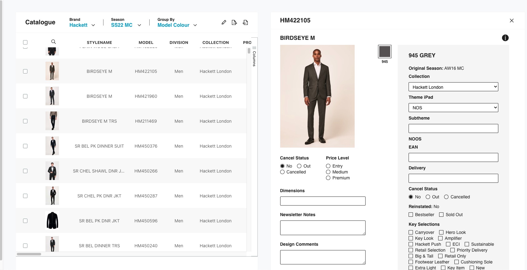 Catálogo digital con listado de estilos y ficha detallada sincronizada desde el PIM