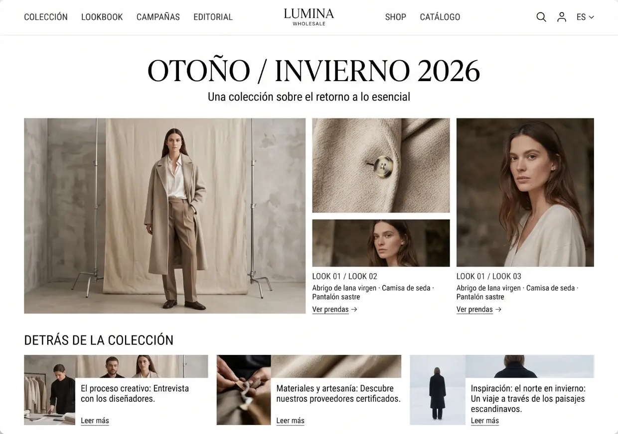 Portal B2B con la campaña de temporada y la navegación de colecciones